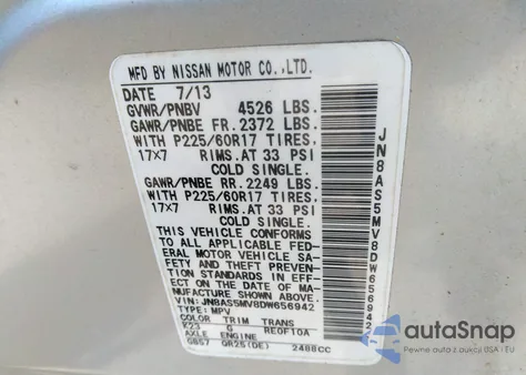 2013 Nissan Rogue Sv из США, поврежденный, VIN JN8AS5MV8DW656942